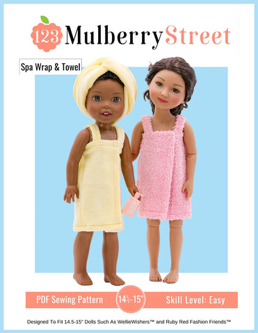 123 Mulberry Street Ruby Red Fashion Friends Spa Wrap & Towel 14.5-15" Doll Clothes Pattern larougetdelisle