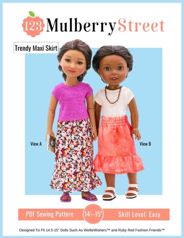 123 Mulberry Street Ruby Red Fashion Friends Trendy Maxi Skirt 14.5-15" Doll Clothes Pattern larougetdelisle
