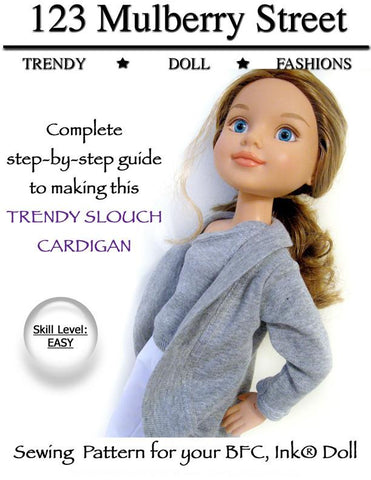 123 Mulberry Street BFC Ink Trendy Slouch Cardigan Pattern for BFC, Ink. Dolls larougetdelisle