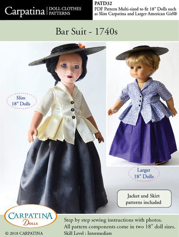 Carpatina Dolls 18 Inch Historical 1740s Bar Suit Multi-sized Pattern for Regular and Slim 18" Dolls larougetdelisle