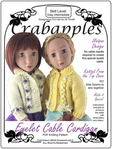 Crabapples A Girl For All Time Eyelet Cable Cardigan Knitting Pattern for AGAT Dolls larougetdelisle