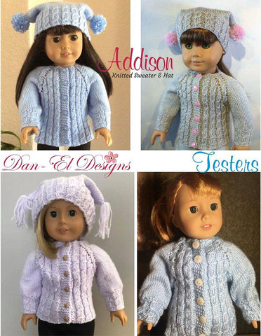Dan-El Designs Knitting Addison Knitted Sweater and Hat 18" Doll Knitting Pattern larougetdelisle