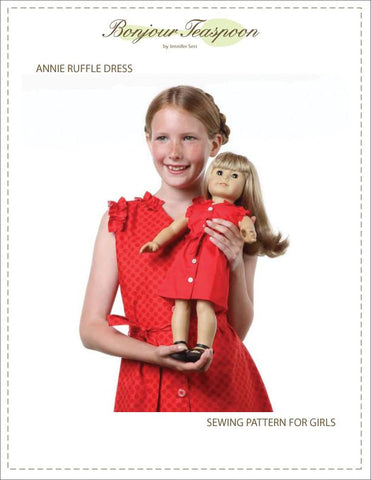 Bonjour Teaspoon 18 Inch Modern Annie Ruffle Dress for Girls and Dolls Bundle Pattern larougetdelisle