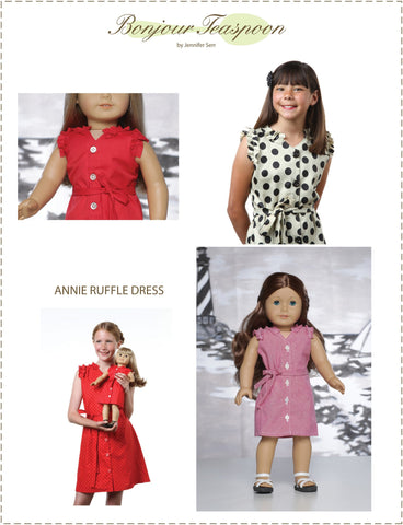 Bonjour Teaspoon 18 Inch Modern Annie Ruffle Dress for Girls and Dolls Bundle Pattern larougetdelisle