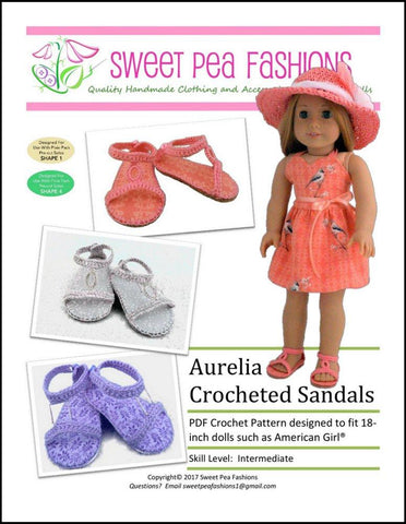 Sweet Pea Fashions Crochet Aurelia Crocheted Sandal 18" Doll Crochet Pattern larougetdelisle