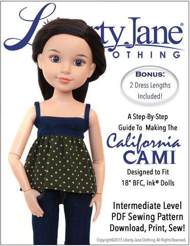 Liberty Jane BFC Ink CA Cami Top and Dress Pattern for BFC, Ink Dolls larougetdelisle