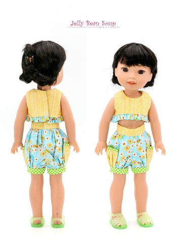 Jelly Bean Soup Designs WellieWishers Bloomer Shorts and Ruffled Crop Top 14.5" Doll Clothes Pattern larougetdelisle