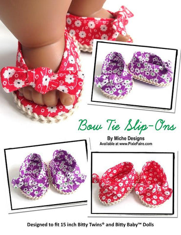 Miche Designs Bitty Baby/Twin Bow Tie Slip-Ons 15" Baby Doll Shoes larougetdelisle