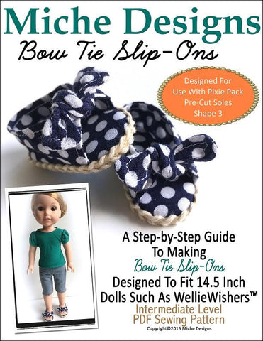 Miche Designs WellieWishers Bow Tie Slip-Ons 14.5" Doll Clothes Pattern larougetdelisle