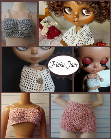 Pinku Jane Blythe/Pullip Bra, Pantie, & Shawl Crochet Pattern For 12" Blythe Dolls larougetdelisle