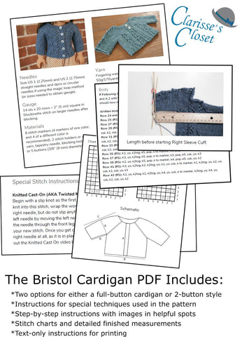 Clarisse's Closet Knitting Bristol Cardigan 18" Doll Clothes Knitting Pattern larougetdelisle