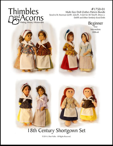 Thimbles and Acorns 18 inch Historical 18th Century Shortgown Set Bundle Size Doll Clothes Pattern larougetdelisle