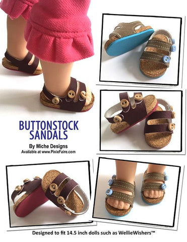 Miche Designs WellieWishers Buttonstocks Sandals 14.5" Doll Shoe Pattern larougetdelisle