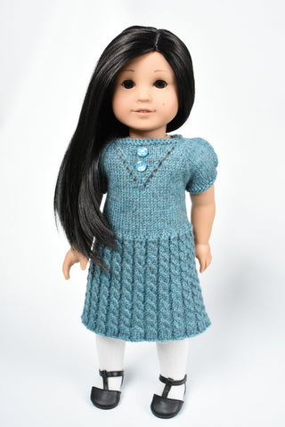 Little Woolens Designs Knitting Cheerful Cables Knit Dress 18" Doll Clothes Knitting Pattern larougetdelisle