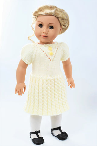 Little Woolens Designs Knitting Cheerful Cables Knit Dress 18" Doll Clothes Knitting Pattern larougetdelisle