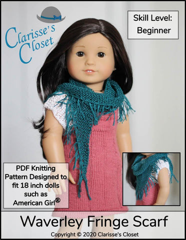 Clarisse's Closet Knitting Waverley Fringe Scarf 18" Doll Clothes Knitting Pattern larougetdelisle