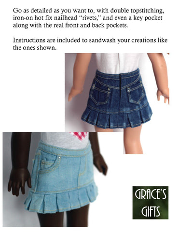 Grace's Gifts WellieWishers "Colvin" Jeans Skirt 13-14.5" Doll Clothes Pattern larougetdelisle