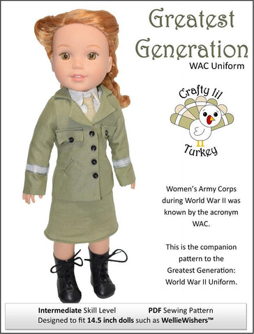 Crafty Lil Turkey WellieWishers Greatest Generation: WAC Uniform 14.5" Doll Clothes Pattern larougetdelisle