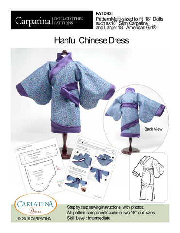 Carpatina Dolls 18 Inch Modern Hanfu Chinese Dress Multi-sized Pattern for Regular and Slim 18" Dolls larougetdelisle