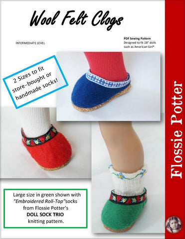 Flossie Potter Shoes Wool Felt Clogs 18" Doll Clothes Pattern larougetdelisle