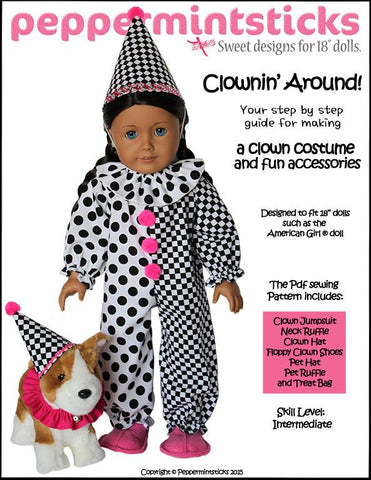 Peppermintsticks 18 Inch Modern Clownin' Around! 18" Doll Clothes Pattern larougetdelisle