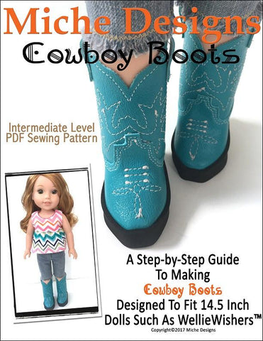 Miche Designs WellieWishers Cowboy Boots 14.5" Doll Clothes Pattern larougetdelisle