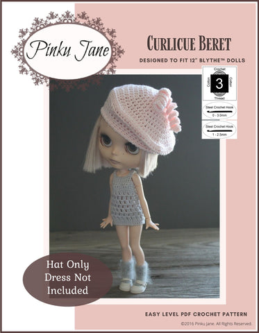 Pinku Jane Blythe/Pullip Curlicue Beret Crochet Pattern For 12" Blythe Dolls larougetdelisle