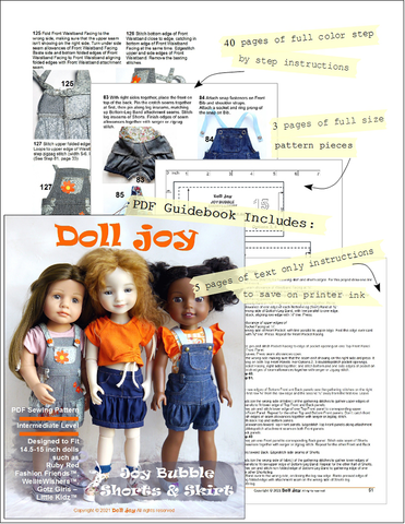 Doll Joy Ruby Red Fashion Friends Joy Bubble Shorts & Skirt 14.5-15" Doll Clothes Pattern larougetdelisle