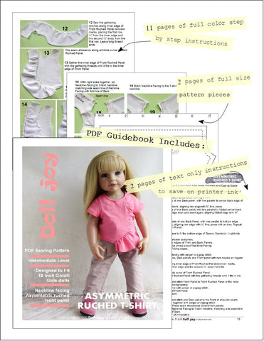 Doll Joy Gotz 19 Inch Asymmetric Ruched T-Shirt Pattern for 19" Gotz Dolls larougetdelisle