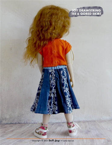 Doll Joy Ruby Red Fashion Friends Joy Drawstring Tee and Gored Skirt 14.5-15" Doll Clothes Pattern larougetdelisle