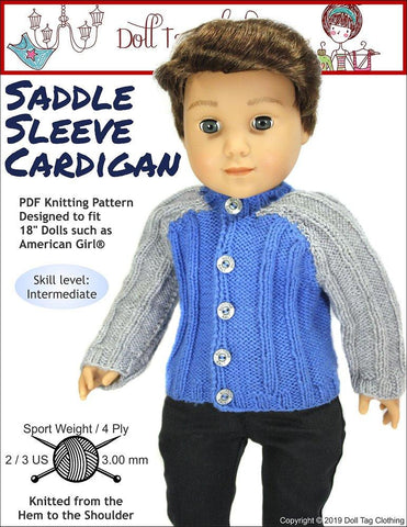 Doll Tag Clothing Knitting Saddle Sleeve Cardigan 18" Knitting Pattern larougetdelisle