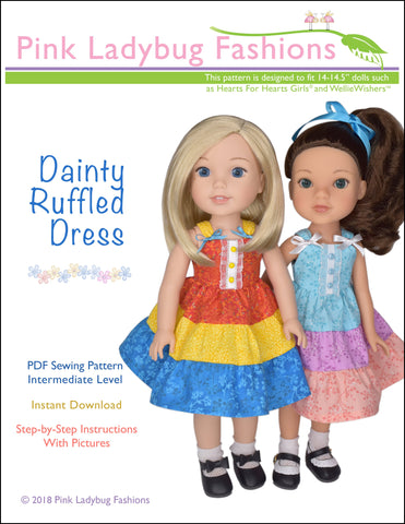 Pink Ladybug WellieWishers Dainty Ruffled Dress 14-14.5" Doll Clothes Pattern larougetdelisle