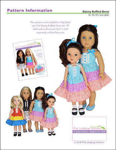 Pink Ladybug WellieWishers Dainty Ruffled Dress 14-14.5" Doll Clothes Pattern larougetdelisle