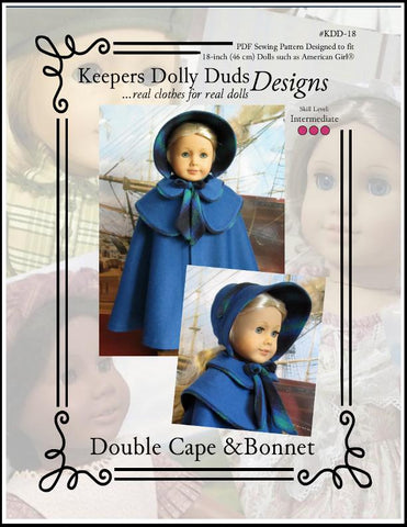 Keepers Dolly Duds Designs 18 Inch Historical Double Cape and Bonnet 18" Doll Clothes Pattern larougetdelisle