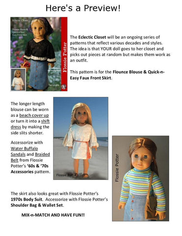 Flossie Potter 18 inch Historical Eclectic Closet Flounce Blouse & Skirt 18" Doll Clothes Pattern larougetdelisle