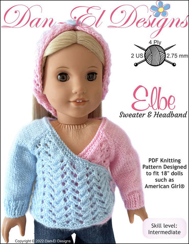 Dan-El Designs Knitting Elbe Sweater and Headband 18" Doll Clothes Knitting Pattern larougetdelisle