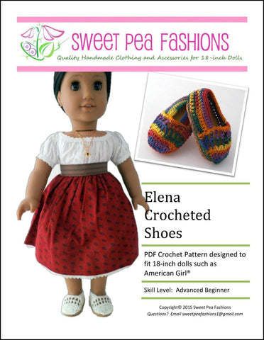 Sweet Pea Fashions Shoes Elena Crocheted Shoes 18" Doll Crochet Pattern larougetdelisle