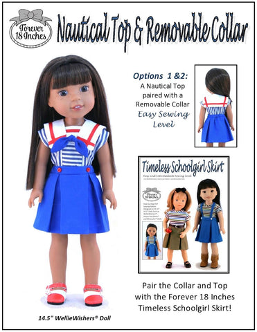 Forever 18 Inches WellieWishers Nautical Top & Removable Collar 13-14.5" Doll Clothes Pattern larougetdelisle