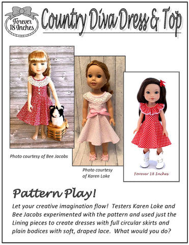 Forever 18 Inches WellieWishers Country Diva Dress & Top 14" - 15" Doll Clothes Pattern larougetdelisle