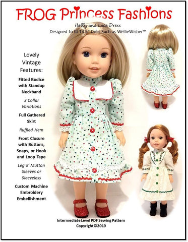 Frog Princess Fashions WellieWishers Holly and Lace Dress 14.5" Doll Clothes Pattern larougetdelisle