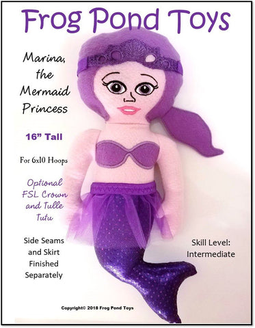 Frog Pond Toys Machine Embroidery Design Marina the Mermaid 16" Soft Doll ITH Machine Embroidery Design larougetdelisle