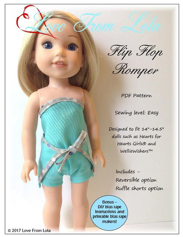 Love From Lola WellieWishers Flip Flop Romper 14-14.5" Doll Clothes Pattern larougetdelisle