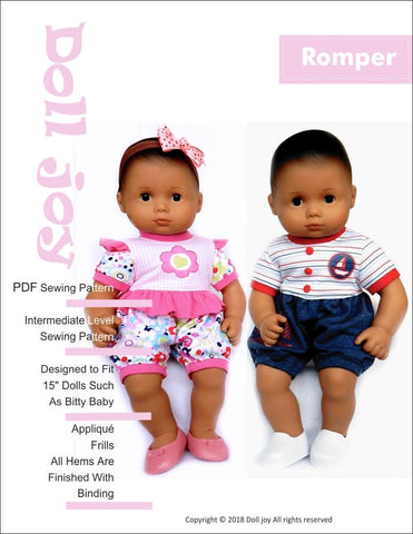 Doll Joy Bitty Baby/Twin Romper 15" Baby Doll Clothes Pattern larougetdelisle