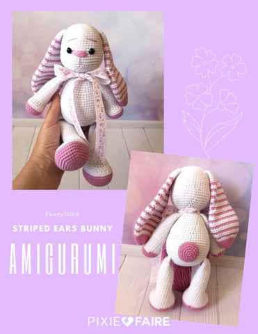 Funny Stitch Amigurumi Striped Ears Bunny Amigurumi Crochet Pattern larougetdelisle