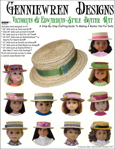 Genniewren 18 Inch Historical Victorian & Edwardian-Style Boater Hat Pattern for 13-18 Inch Dolls larougetdelisle