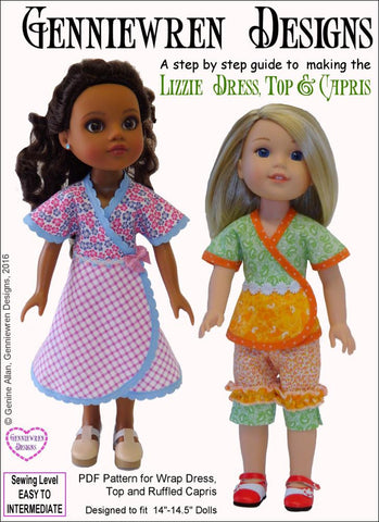 Genniewren WellieWishers Lizzie Dress, Top and Capris 14-14.5" Doll Clothes Pattern larougetdelisle