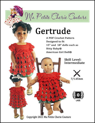 Mon Petite Cherie Couture Crochet Gertrude 15"-18" Doll Clothes Crochet Pattern larougetdelisle