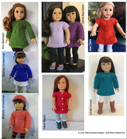 Little Woolens Designs Knitting Gulf Shore Top 18" Doll Clothes Knitting Pattern larougetdelisle