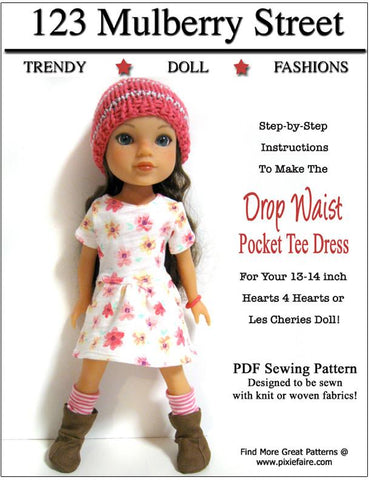 123 Mulberry Street H4H/Les Cheries Drop Waist Pocket Tee Dress Pattern for Les Cheries and Hearts for Hearts Girls Dolls larougetdelisle