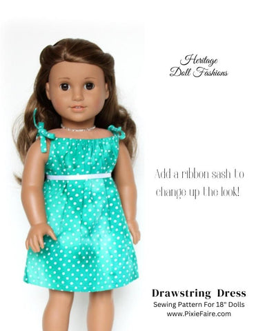 Heritage Doll Fashions 18 Inch Modern Drawstring Dress 18" and 6" mini Doll Clothes Pattern larougetdelisle